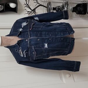 Levi's Size S Distressed Dark Wash Denim Jean Jacket, PRISTINE CONDITION